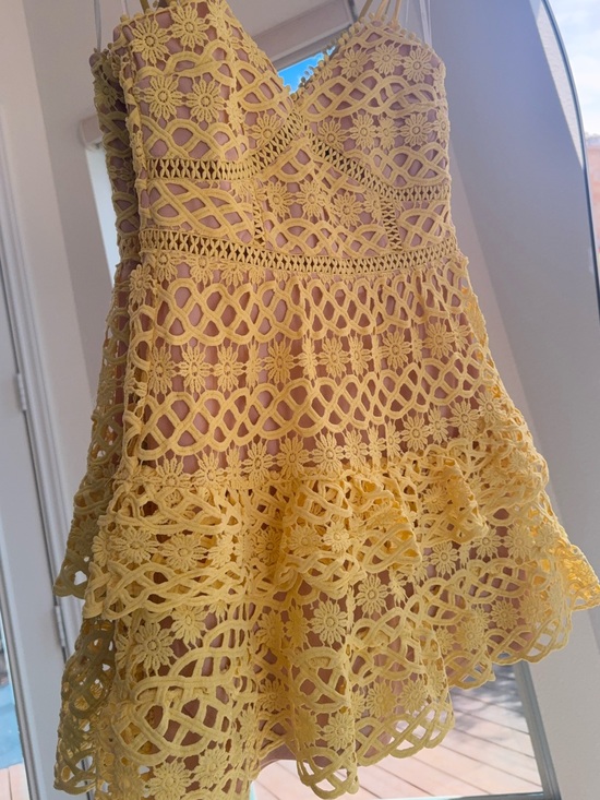 Lulus Dresses & Skirts - Lulu's Yellow Crochet Lace Fit-and-Flare Mini Dress